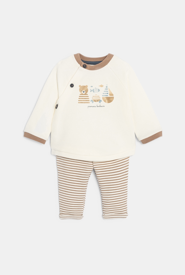 Sweat molleton et pantalon rayé beige bébé garçon 1