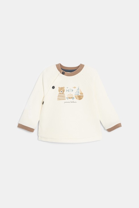 Sweat molleton et pantalon rayé beige bébé garçon 2