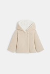 Veste chaude en maille doublée soft boa à capuche beige naissance