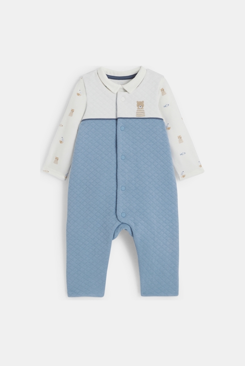 Combinaison pointelle et body ourson bleu bébé garçon