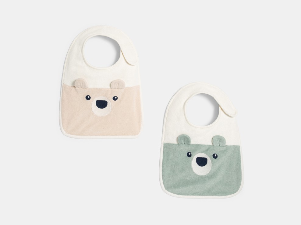 Großes Lätzchen in Grün und Rosa mit Bärenmotiv unisex (2er-Pack) 1