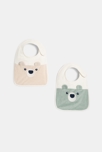 Grand bavoir ours vert et rose bébé mixte (lot de 2)