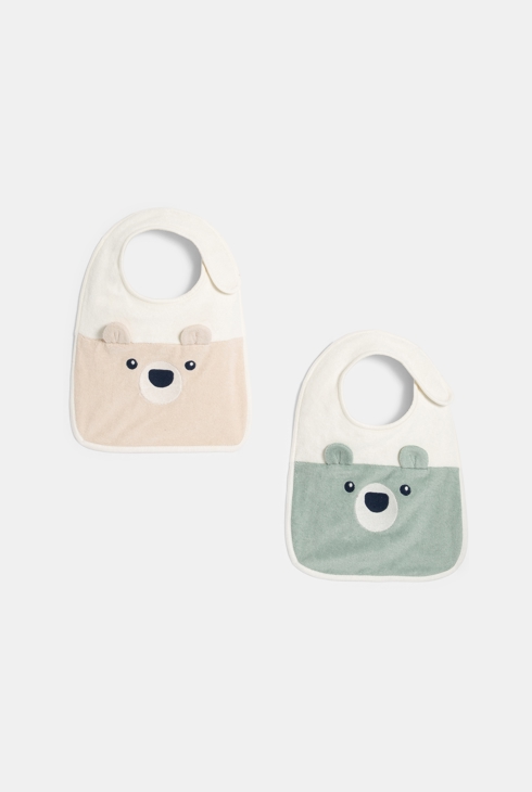 Grand bavoir ours vert et rose bébé mixte (lot de 2) 1