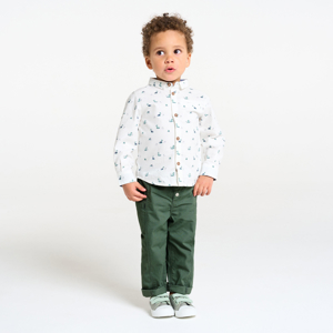 Baby boy's khaki green peach-skin fabric trousers 1