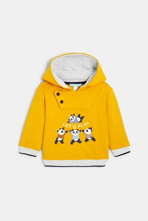 Molton-Sweatshirt Kapuze Panda gelb Baby Jungen