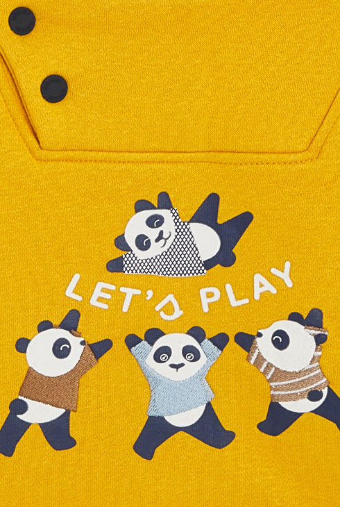 Molton-Sweatshirt Kapuze Panda gelb Baby Jungen