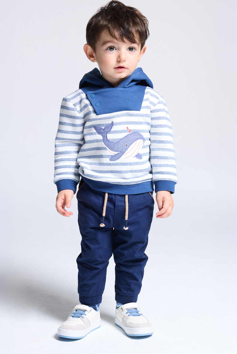 Sweat à capuche molleton baleine bleu bébé garçon