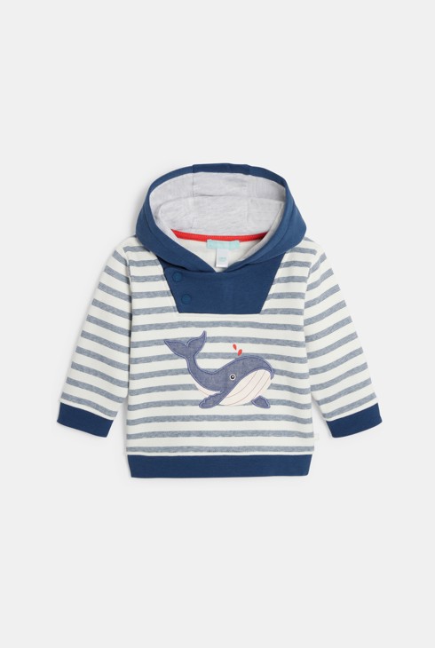 Sweat à capuche molleton baleine bleu bébé garçon 1