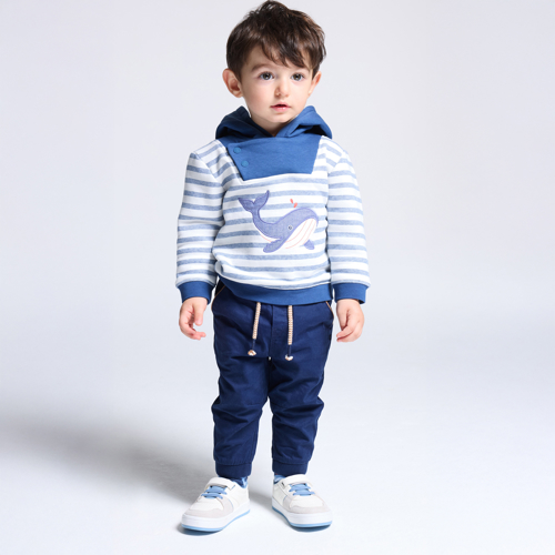 Blauer Baby-Kapuzenpullover aus Molton mit Walfisch für Jungs 1