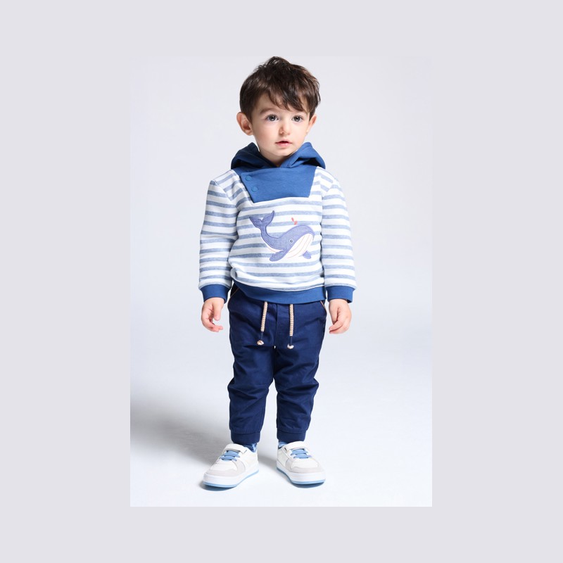 Blaues Molton-Sweatshirt mit Kapuze und Walmotiv Kleinkind Junge