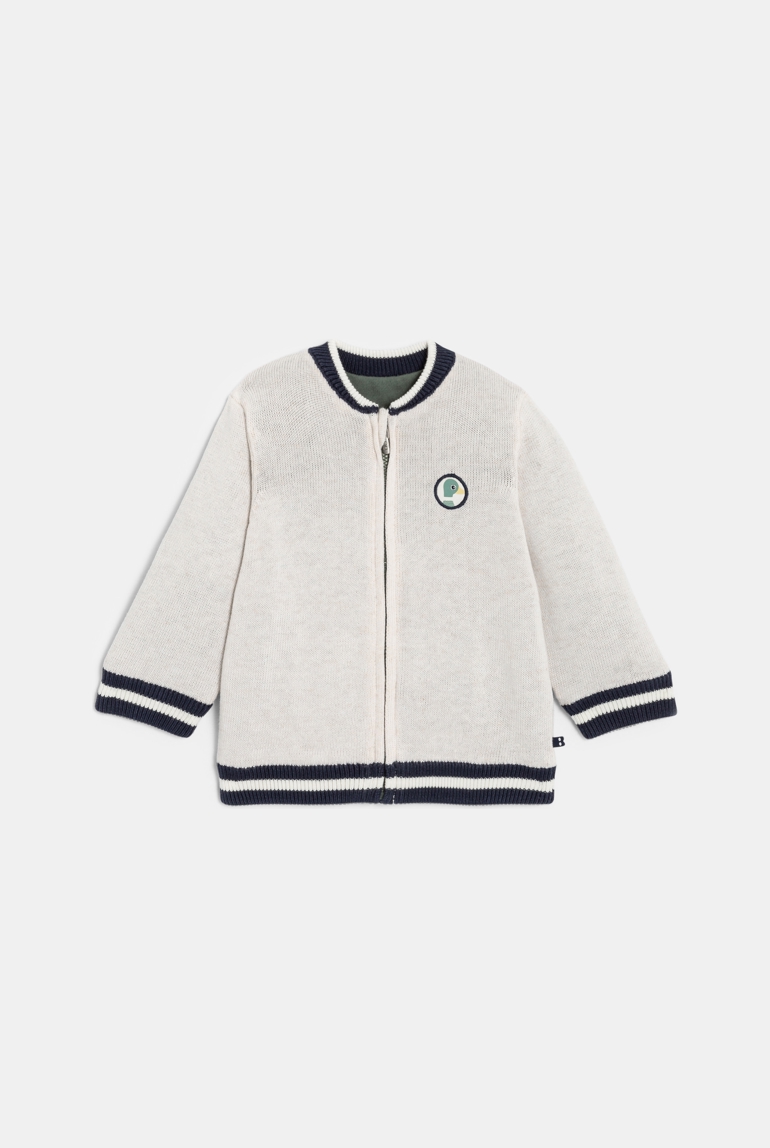 Gilet zippé maille réversible vert bébé garçon 1