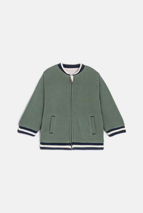 Gilet zippé maille réversible vert bébé garçon