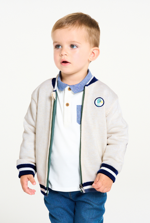 Gilet zippé maille réversible vert bébé garçon 1