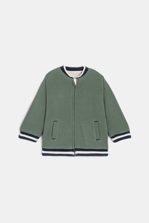 Jaqueta amb cremallera de punt reversible verda per a bebè nen 2
