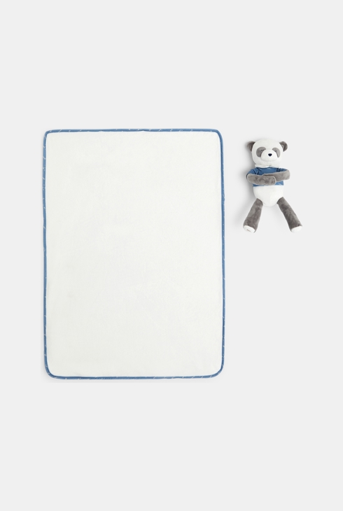 Doudou panda et plaid polaire blanc bébé naissance