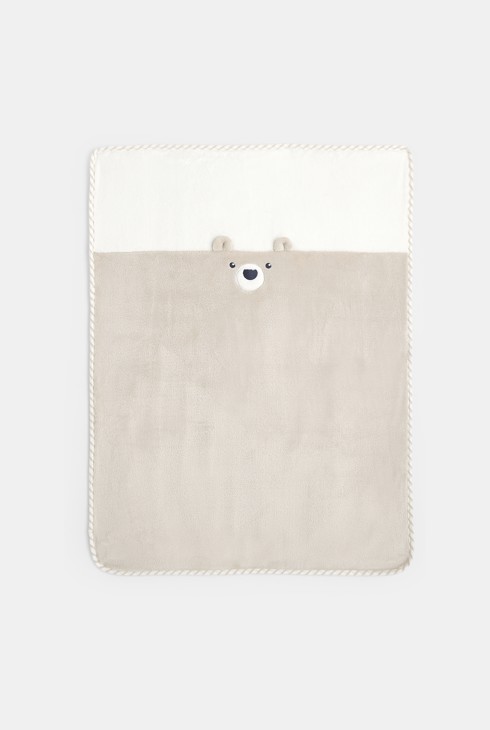 Unisex white bear fleece baby blanket 2