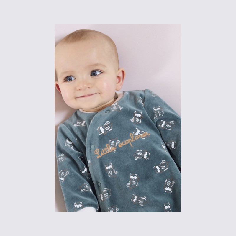 Grüner Strampler aus Samt für Jungen