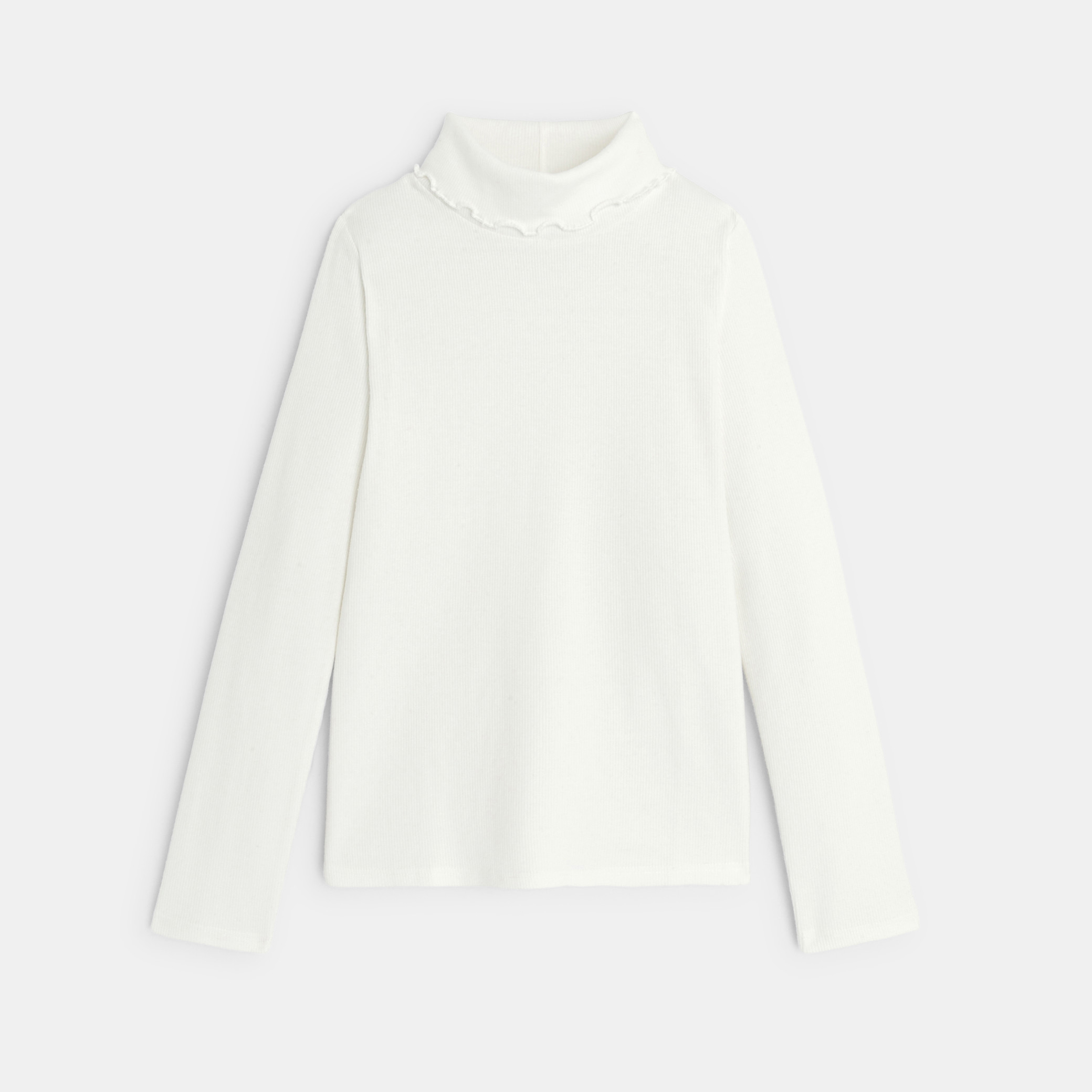 Plain white ribbed turtleneck T-shirt Okaïdi Obaïbi