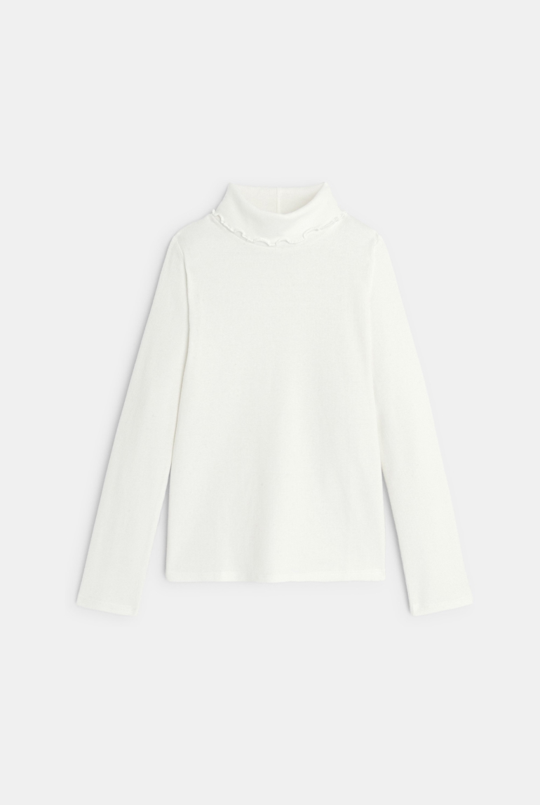 T-shirt col roulé côtelé uni blanc 1