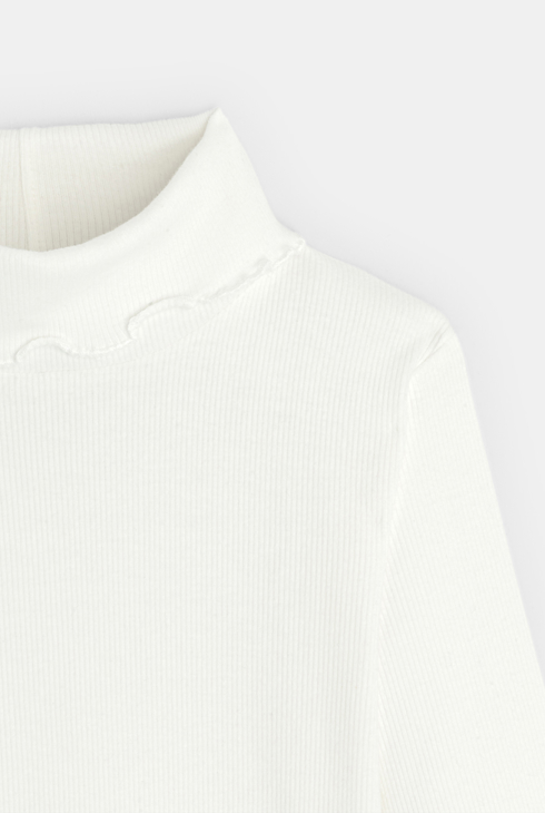 T-shirt col roulé côtelé uni blanc