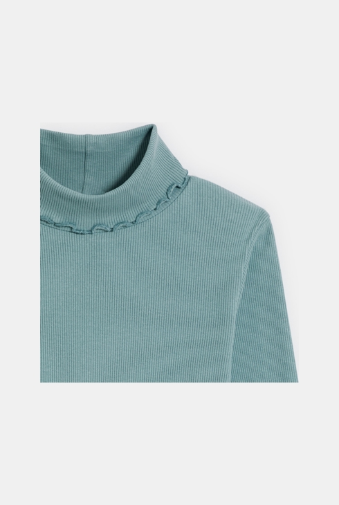 T-shirt col roulé côtelé uni bleu