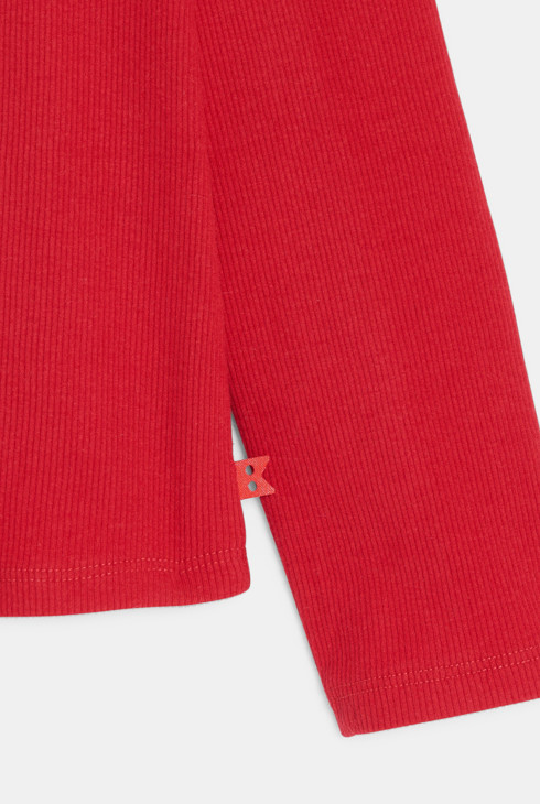 Unifarbenes rotes geripptes T-Shirt mit Rollkragen 1
