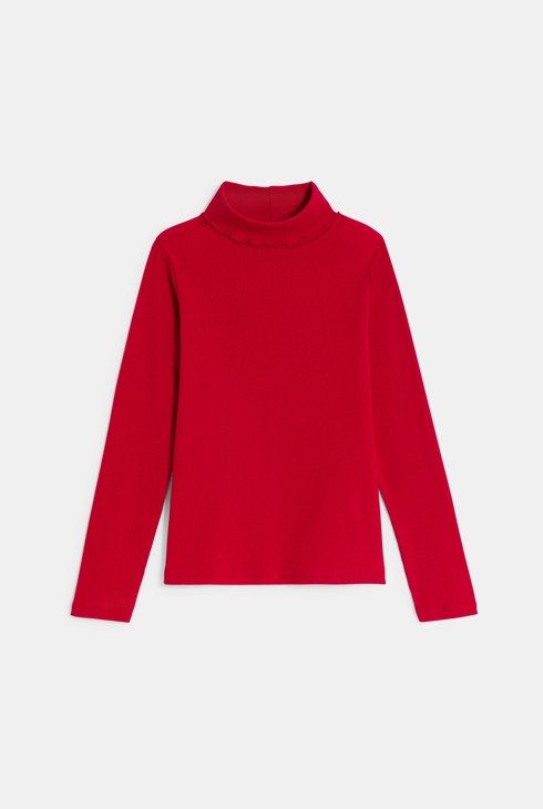 Plain red ribbed polo-neck T-shirt 1