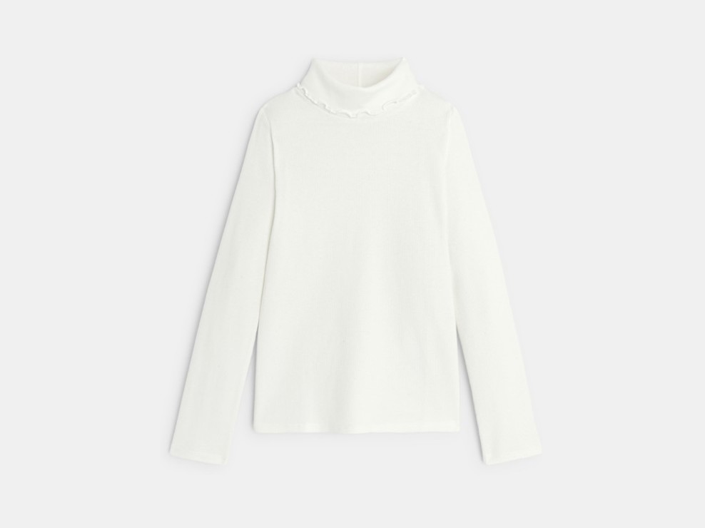 T-shirt col roulé côtelé uni blanc 2