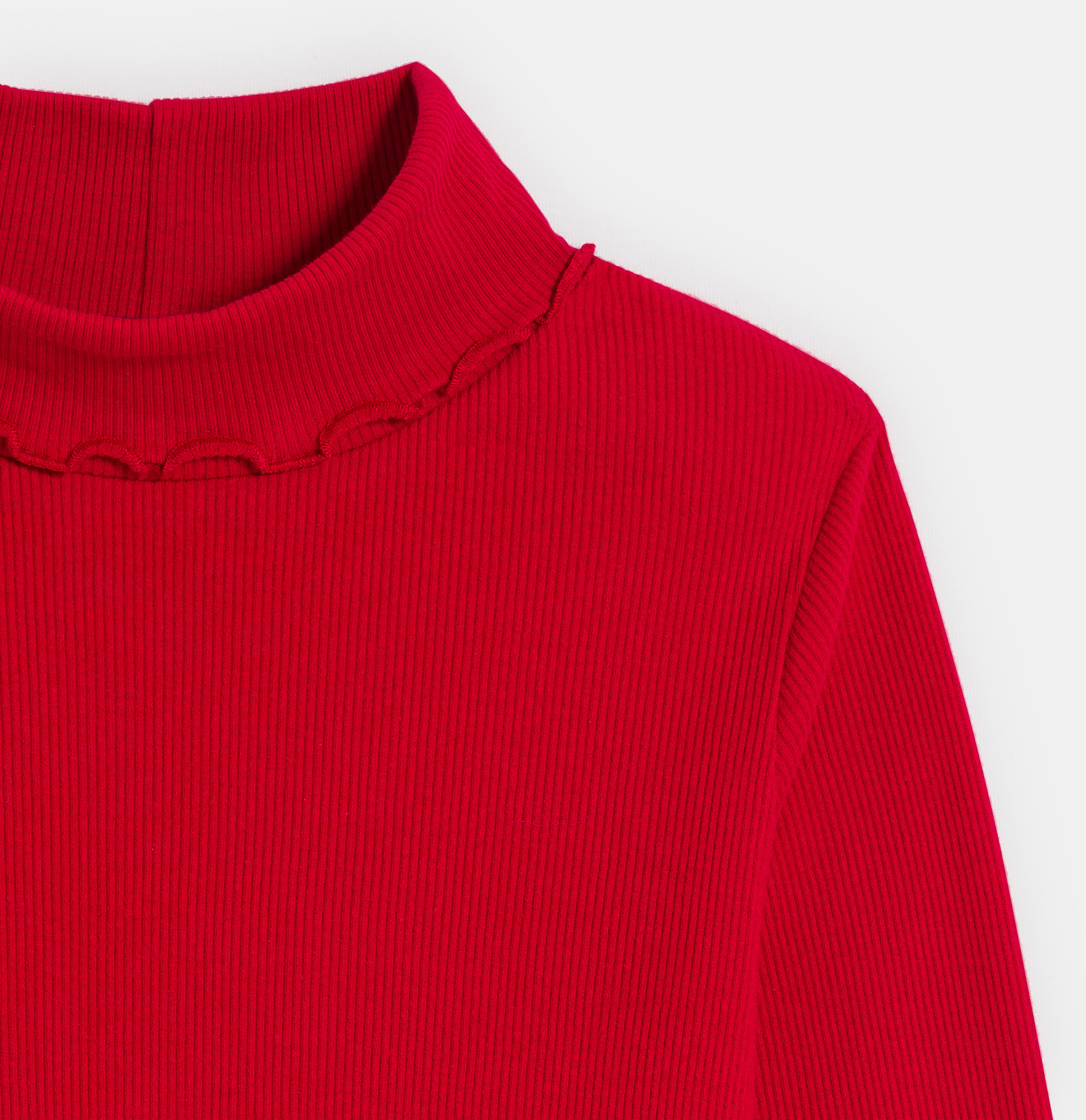 Plain red ribbed polo-neck T-shirt 2