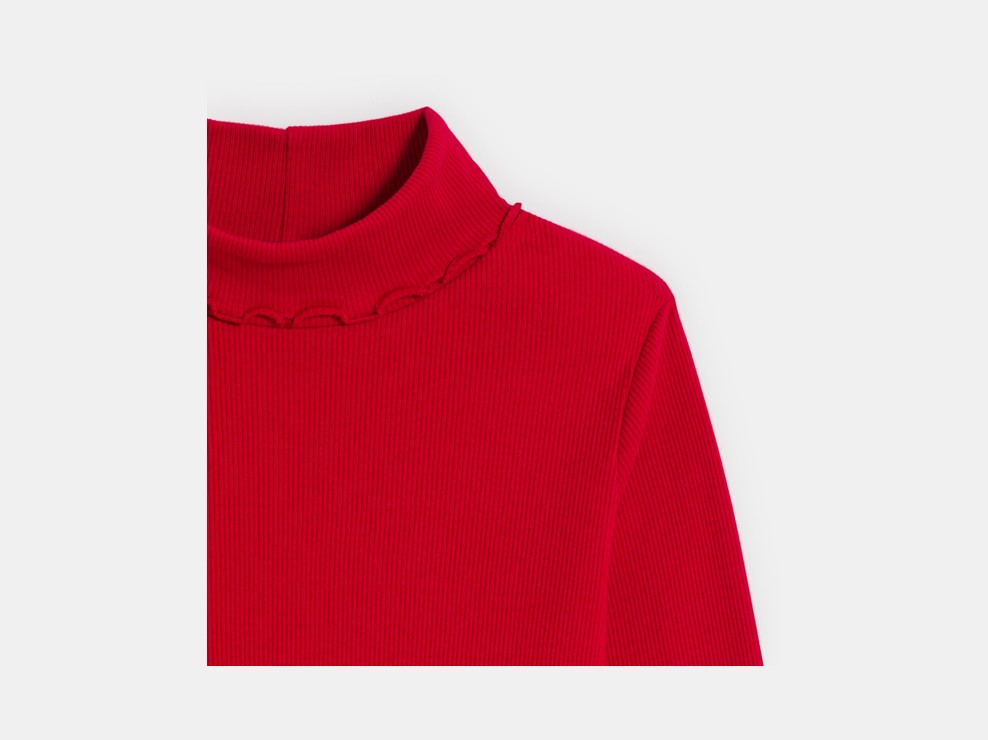 T-shirt col roulé côtelé uni rouge 2