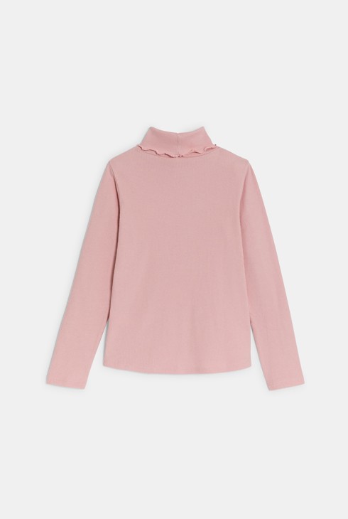 T-shirt col roulé côtelé uni rose 2