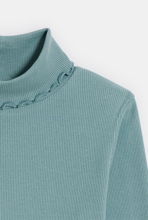 Plain blue ribbed polo-neck T-shirt 2