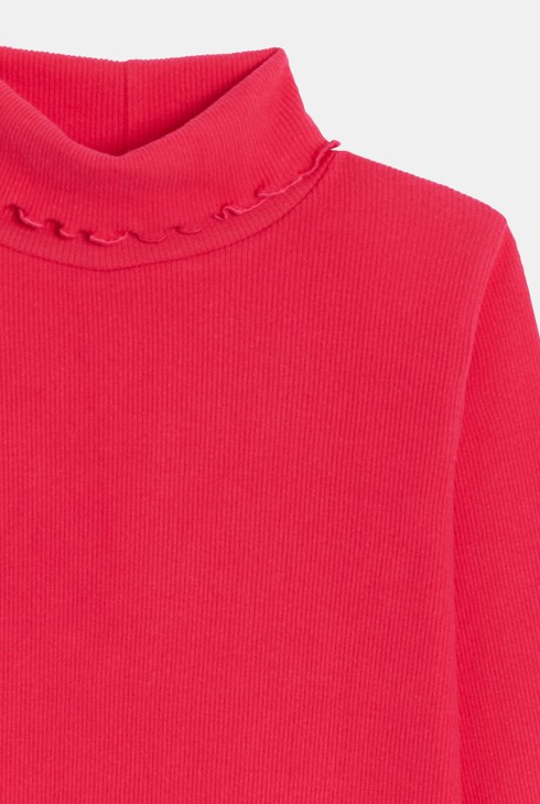 T-shirt col roulé côtelé uni rose foncé 2