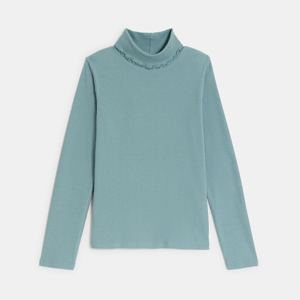 Plain blue ribbed polo-neck T-shirt 1