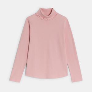 Plain pink ribbed polo-neck T-shirt 1