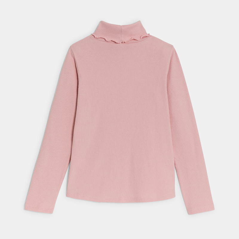 Plain pink ribbed polo neck T shirt