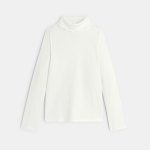 Einfarbig weißes Rippen-T-Shirt mit Rollkragen