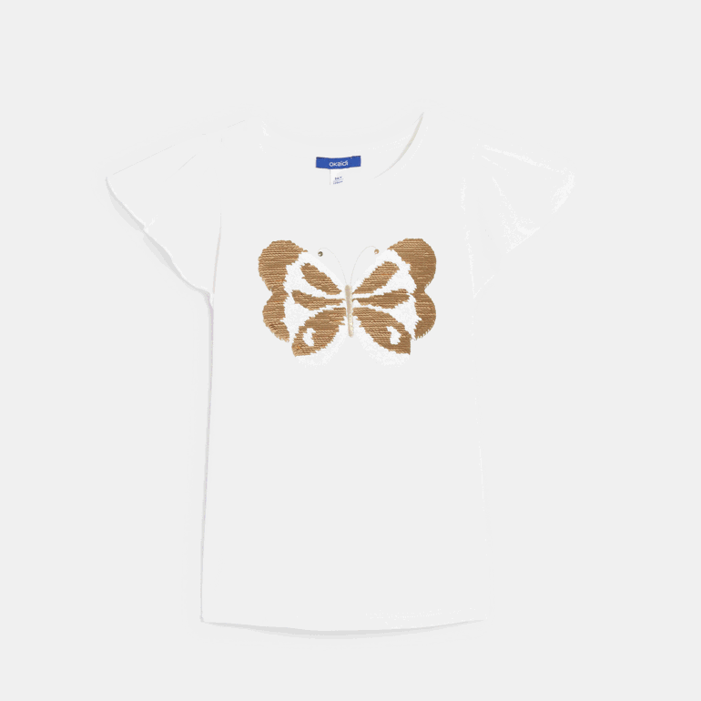 Weißes T-Shirt mit Wendepailletten Mädchen 5