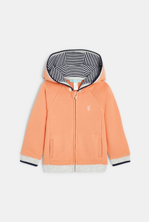 Sweat zippé molleton à capuche orange bébé garçon 1