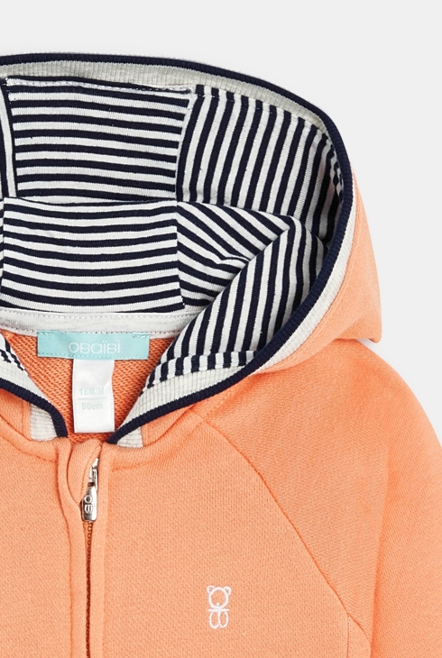 Sweat zippé molleton à capuche orange bébé garçon 2