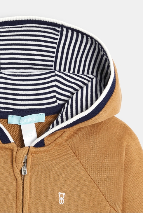 Molton-Sweatshirt Reißverschluss Kapuze braun Baby Jungen