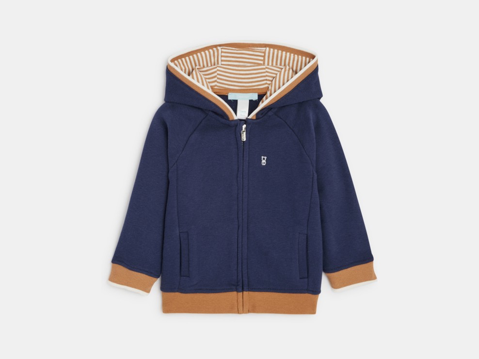 Sweat zippé molleton à capuche bleu bébé garçon 1