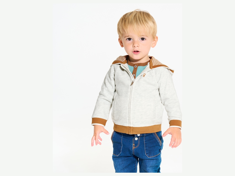 Sudadera de muletón con cremallera y capucha gris de bebé niño 1