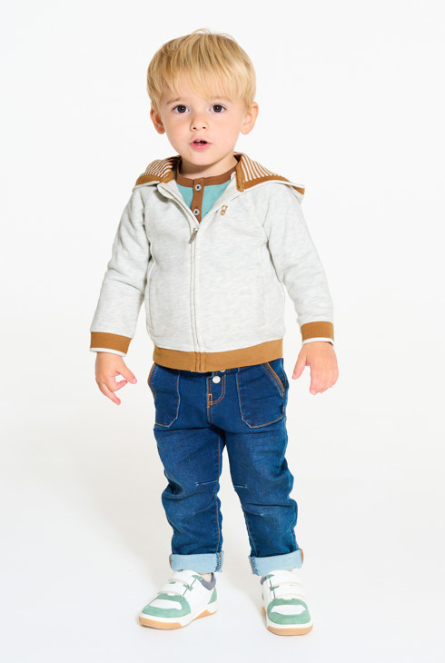 Sweat zippé molleton à capuche gris bébé garçon 2