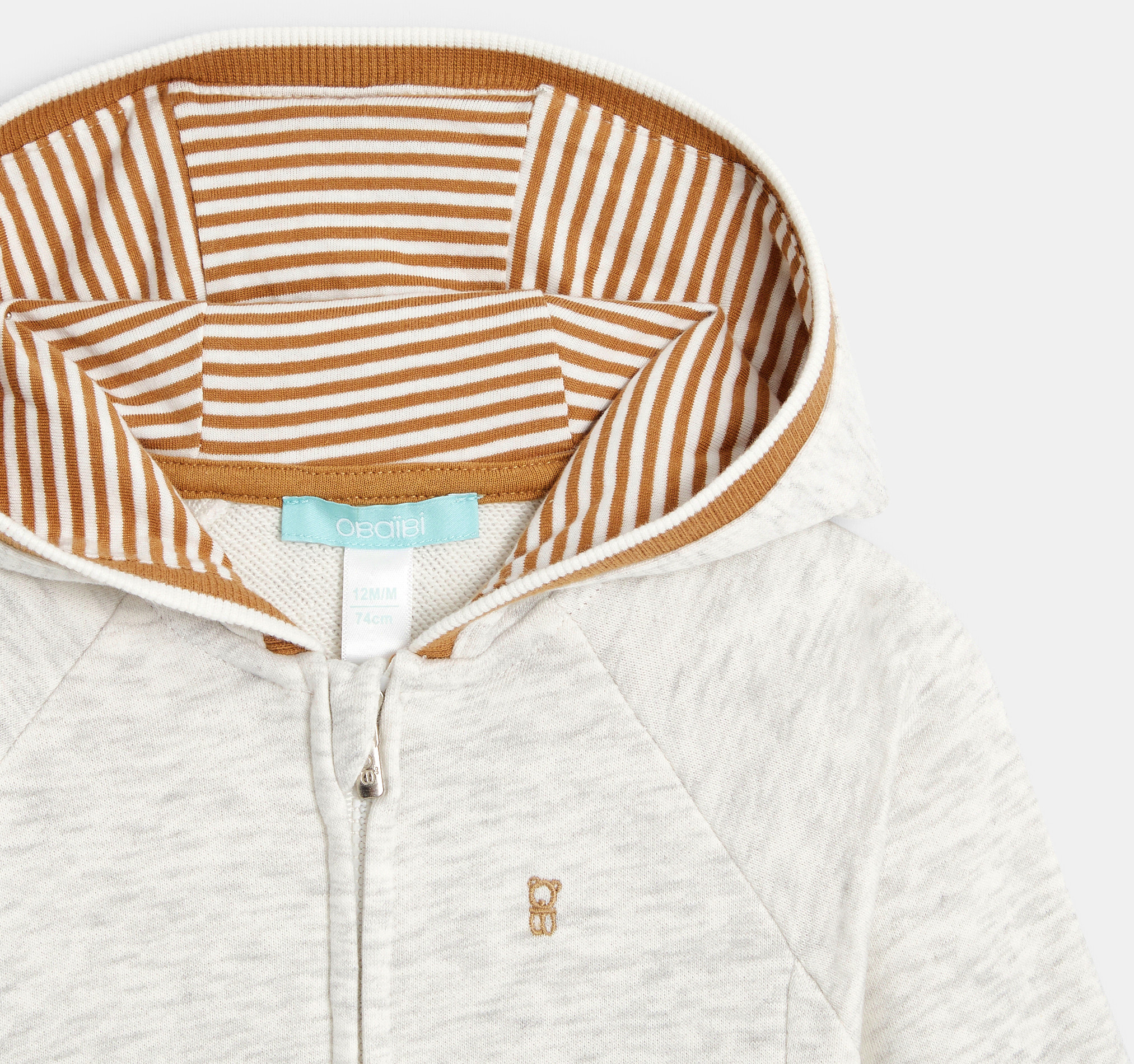 Sweat zippé molleton à capuche gris bébé garçon