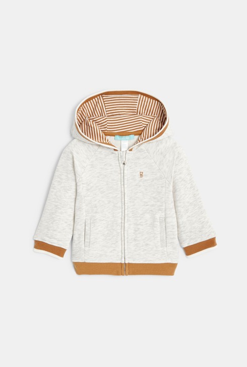 Felpa grigia con cappuccio e zip in tessuto felpato per neonato 2