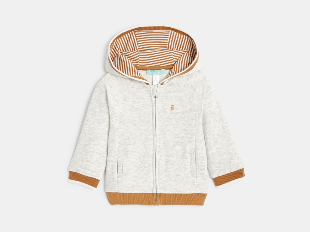 Sweat zippé molleton à capuche gris bébé garçon 2