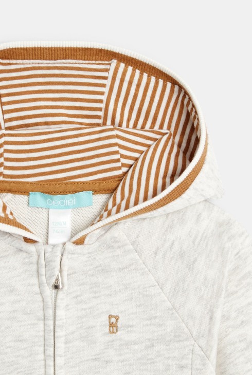 Sweat zippé molleton à capuche gris bébé garçon