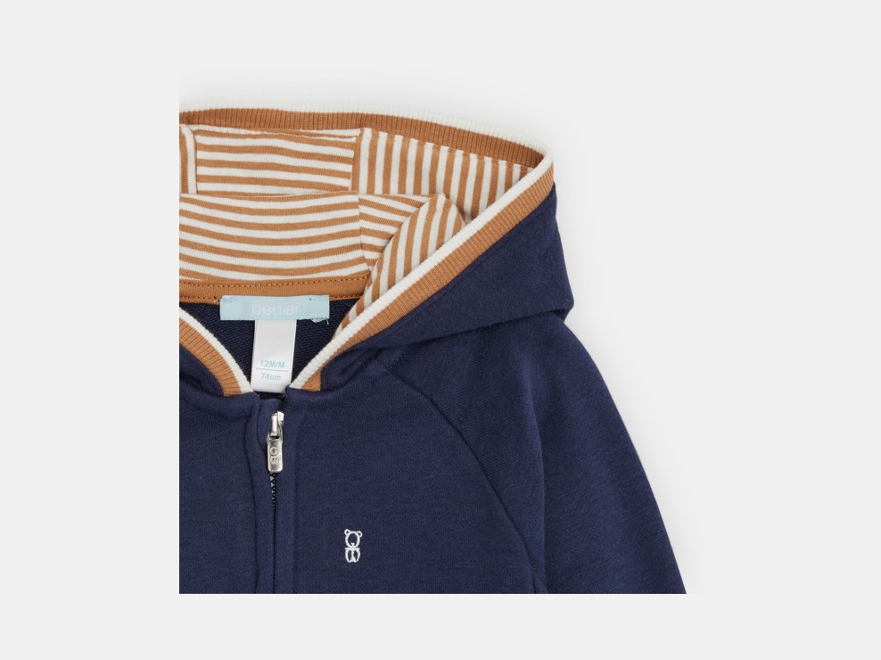 Sweat zippé molleton à capuche bleu bébé garçon 2