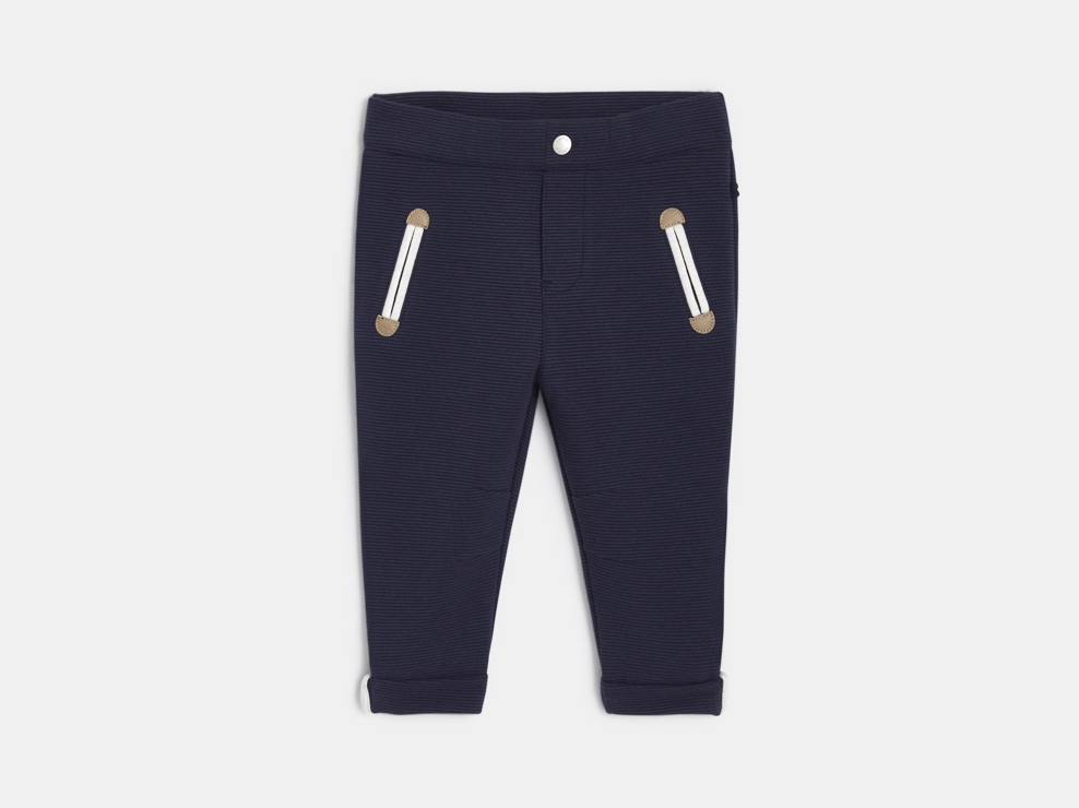 Pantalon enfilable maille fantaisie côtelée bleu marine bébé garçon 1